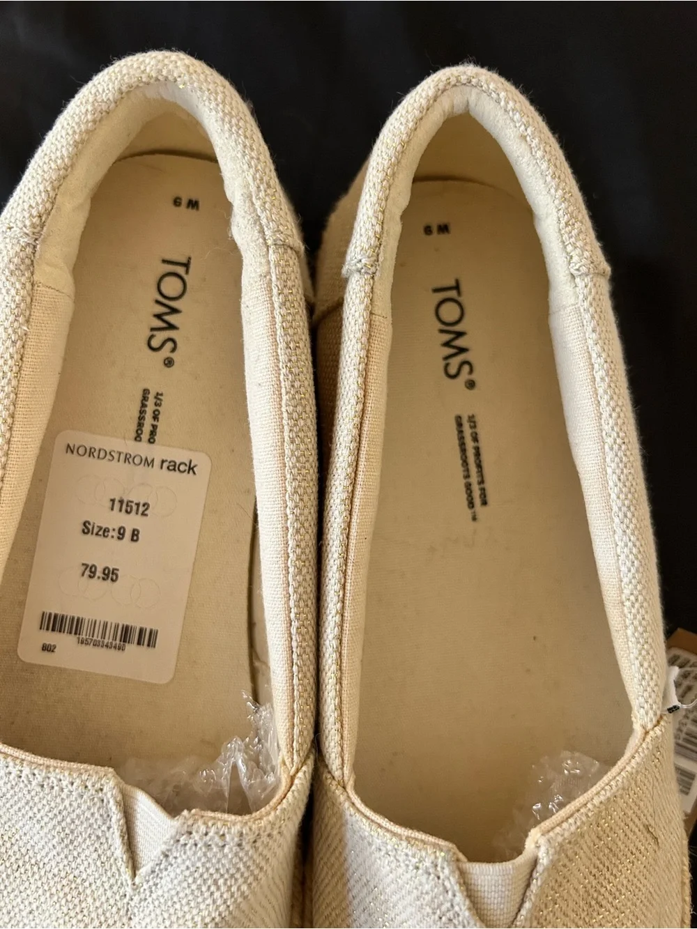 NWT TOMS Valencia Platform Espadrilles Dark Natural Metallic Linen Size 9